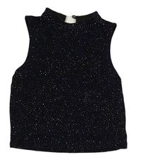 Čierno-safírovo-zlatý trblietavý slávnostný crop top PRIMARK