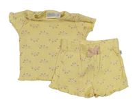 2Set - Svetložlté rebrované tričko s duhami/sluníčky + kraťasy s mašlou IDENTIC Nature