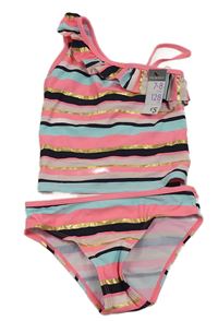 Barevné pruhované asymetrické tankini s volánikom PRIMARK