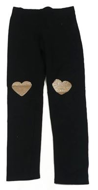 Černé teplákové legíny se třpytivými srdíčky H&M