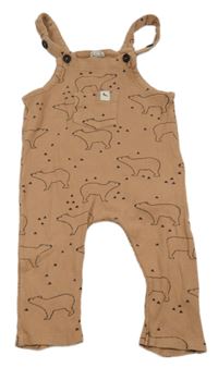 Světlehnědé žebrované laclové turecké tepláky s medvídky a kapsou