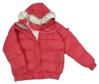 Jahodový prošívaný šusťákový funkční zimní bomber s kapucí s kožešinou Wed'ze