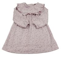 Starofialovo-biele vzorované bodkovaná é šaty s lístečky a volánikom PRIMARK