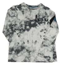 Šedo-bílé batikované triko s písmenky a pruhy C&A