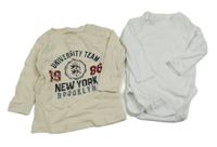 2Set - Smotanové tričko s nápismi a číslom ZEEMAN + bílé zavinovací body C&A