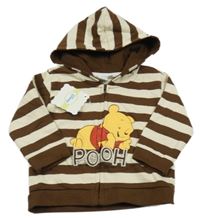 Nové - tmavohnědo-smotanová pruhovaná prepínaci tepláková mikina s Pú a kapucňou Disney