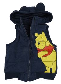 Tmavomodrá prošívaná propínací tepláková zateplená vesta s Pú a kapucí Disney