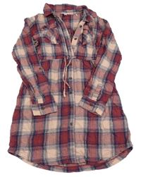 Vínovo-pudrovo-tmavomodro-měděné kockované šaty M&Co