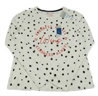 Nové - bílo-černé puntíkaté triko s nápisy PRIMARK