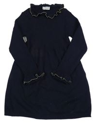 Tmavomodré úpletové šaty s volánikmi PRIMARK