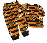 Čierno-oranžové pruhované plyšové pyžama s PAW PATROL a dýněmi nickelodeon