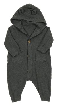 Tmavosivá melírovaná vzorovaná pletená kombinéza s kapucňou s uškami George