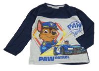 Tmavomodro-světlešedé melírované triko s PAW PATROL - Chase nickelodeon