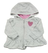 Světlešedá melírovaná propínací mikina s jahůdkou z flitrů a krajkou a kapucí F&F