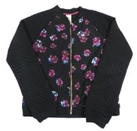 Černá crop bundomikina s kvetmi a prošíváním C&A