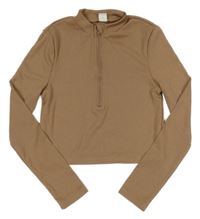 Hnedé rebrované crop tričko SHEIN