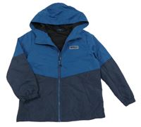 Tmavopetrolejovo/tmavomodrá šušťáková jarná bunda s nášivkou a kapucňou F&F