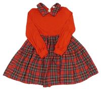 Červeno- kockované rebrované šaty s golierikom SHEIN