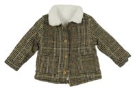 Béžovo-hnedo-čierna kockovaná vzorovaná zateplená bunda s golierikom Tu