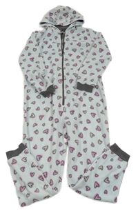 Světlešedo-tmavošedá fleecová kombinéza se srdíčky a kapucí s oušky Pepperts!