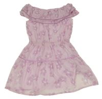 Světlerůžové puntíkaté květované žoržetové šaty s volánky Y.F.K.