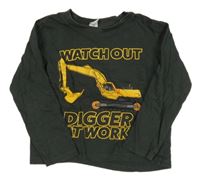 Tmavokhaki triko se stavebním strojem a nápisy dopodopo