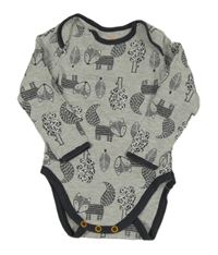 Světlešedo-tmavomodré melírované body s liškami a stromy HEMA