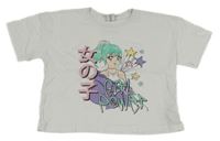 Biele crop tričko s dívkou Page one young