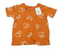 Nové - tmavooranžové tričko s autami PRIMARK