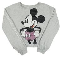 Šedá melírovaná crop mikina s Mickey Disney