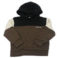 Hnědo-černo-béžová mikina s nápisem a kapucí H&M