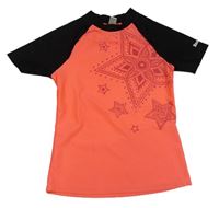 Neonově oranžovo-černé UV tričko s hvězdami Yigga
