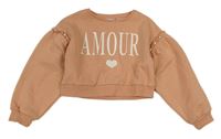 Staroružová crop mikina s nápisom a perlami Matalan