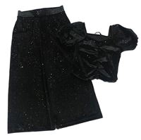 2set - Černé třpytivé sametové wide leg kalhoty + crop tričko George