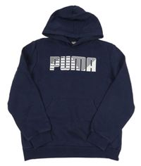 Tmavomodrá mikina s nápisem a kapucí Puma