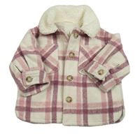 Světlebéžovo-ružovo-staroružová kockovaná vlnená košeľová bunda F&F