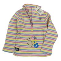 Nové - Ružovo-žlto-modrá pruhovaná mikina s králikom a kvetmi Lighthouse