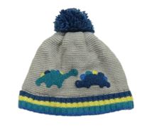 Šedá pletená čepice s dinosaury a bambulí M&S