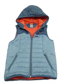 Modro-modrošedá šušťáková zateplená funkčná vesta s kapucňou Quechua