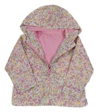 Světlerůžová květovaná šusťáková jarní bunda s kapucí