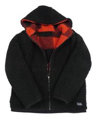 Černá huňatá propínací oboustranná mikina s kapucí George