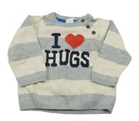 Sivo-béžový pruhovaný sveter s nápisom so srdcem H&M