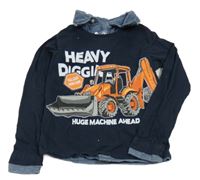 Tmavomodré triko s traktorbagrem a košilí C&A