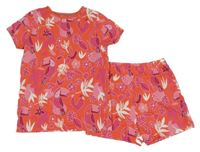 2set - Jahodové tričko s tukany a listy + bavlněné kraťasy George