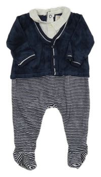 Tmavomodro-pruhovaný zamatový overal