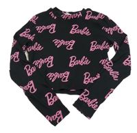 Čierne rebrované crop tričko s nápisy - Barbie H&M