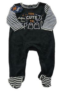 Nové - Černo-pruhovaný sametový overal s duchy a netopýry