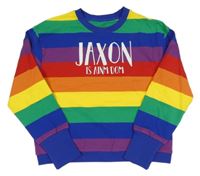 Farebná pruhovaná mikina s nápisom