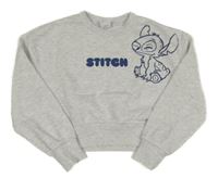 Světlešedá melírovaná crop mikina se Stitchem Primark