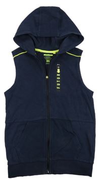 Tmavomodrá tepláková prepínaci vesta s nápisom a kapucňou F&F